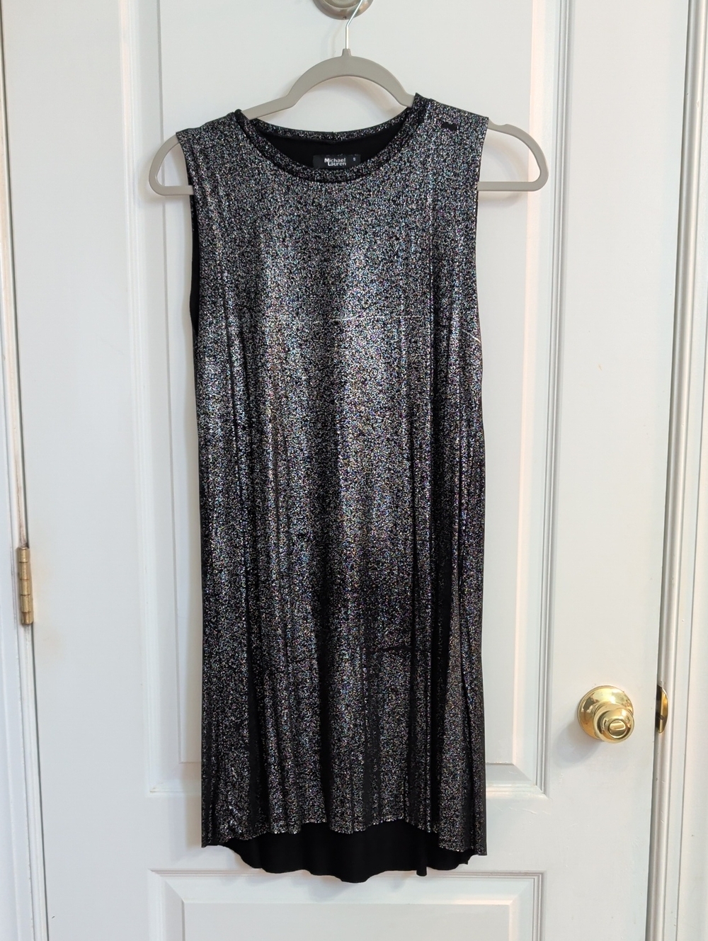 Michael Lauren Black and Silver Metallic Sleeveless Midi Dress Casual Flowy